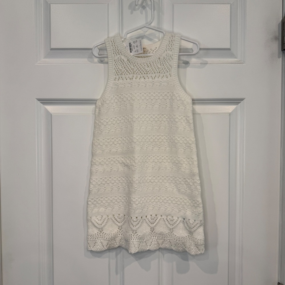 Crewcuts‎ Girls Ivory White Pointelle Knit Sleeveless Swim Coverup Dress Size 5